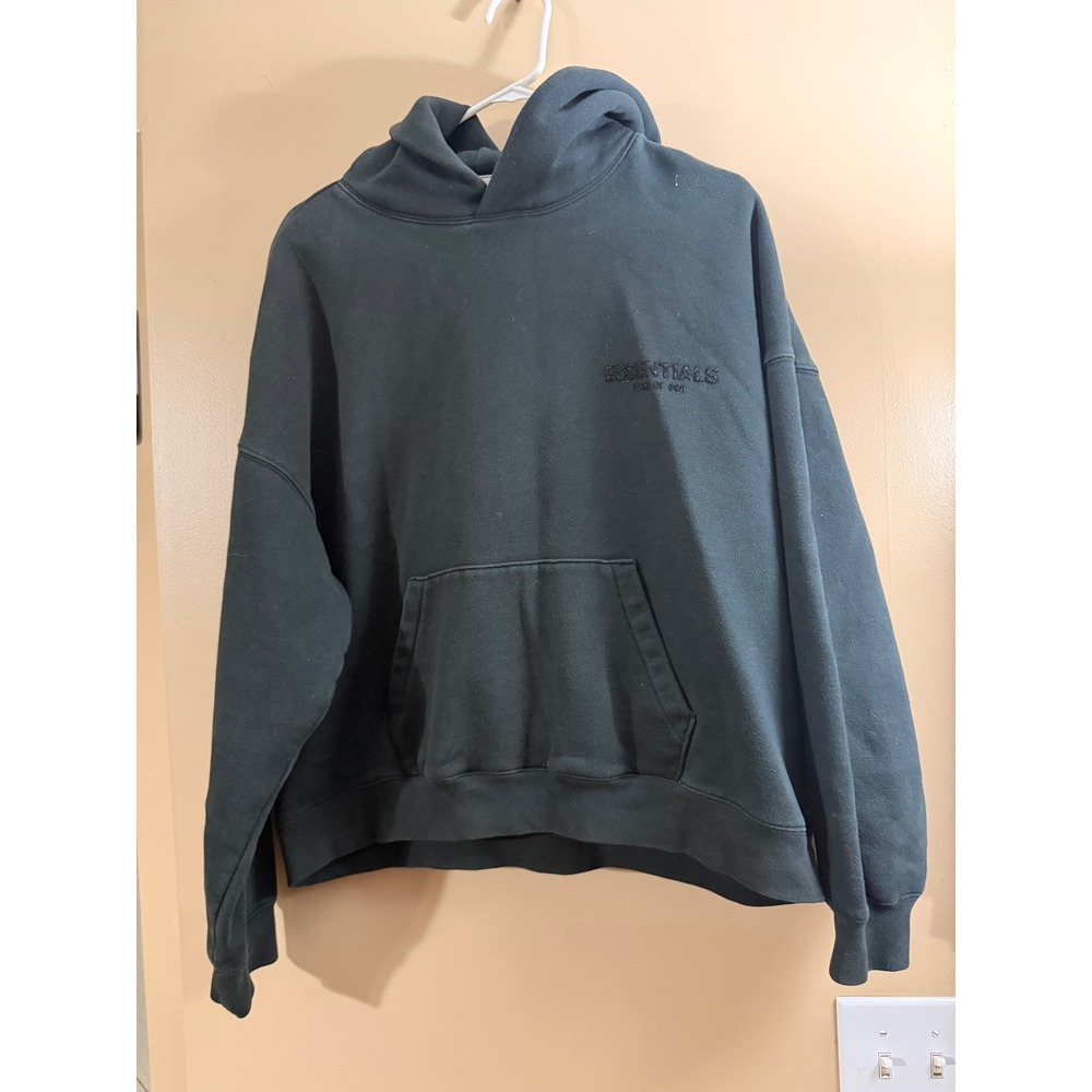 Fear of God Essentials Hoodie Mens L Black Cotton Oversized Streetwear Pullover